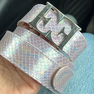 Iridescent Silver Belt Escada snake print